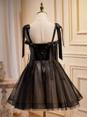 Lovely Black and Champagne Short Tulle Party Dress Outfits For Girls, A-line Short Homecoming Dress