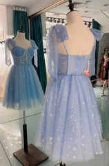 Lovely Blue Short Tulle Homecoming Dress Outfits For Women Prom Dresses For Black girls For Women, Blue Evening Dresses