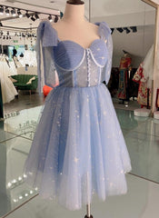 Lovely Blue Short Tulle Homecoming Dress Outfits For Women Prom Dresses For Black girls For Women, Blue Evening Dresses