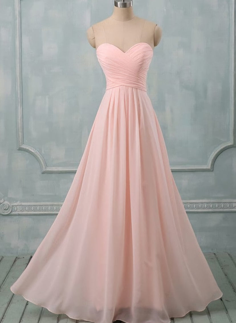 Lovely Light Pink Sweetheart Long Bridesmaid Dress Outfits For Girls, Long Prom Dress