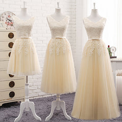 Lovely Tulle Light Champagne Bridesmaid Dress Outfits For Girls, Long Party Dress