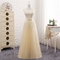 Lovely Tulle Light Champagne Bridesmaid Dress Outfits For Girls, Long Party Dress