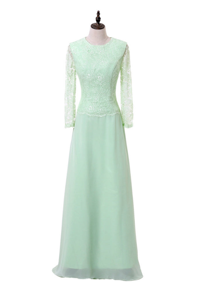 Mint Green A-line Long Sleeves Chiffon Lace Mother Of The Bride Dresses