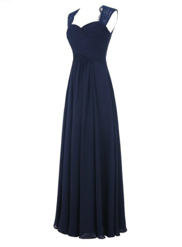 Navy Blue Chiffon Floor Length A-Line Bridesmaid Dress