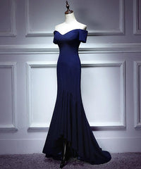 Navy Blue Mermaid Sweetheart Long Evening Dress Outfits For Girls, Blue Prom Dresses