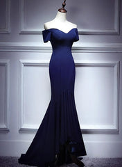 Navy Blue Mermaid Sweetheart Long Evening Dress Outfits For Girls, Blue Prom Dresses