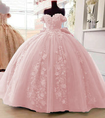 Off Shoulder Ball Gown Quinceanera Dresses 3D Floral Applique Gowns