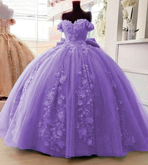 Off Shoulder Ball Gown Quinceanera Dresses 3D Floral Applique Gowns