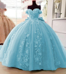 Off Shoulder Ball Gown Quinceanera Dresses 3D Floral Applique Gowns