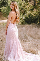 Pink Mermaid Long Prom Dress with Appliques