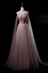 Pink Sweetheart Tulle Long Elegant Evening Dress Outfits For Girls, Pink Prom Dress