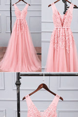 Pink Tulle A-line Simple Long Party Dress Outfits For Girls, A-line Prom Dresses For Black girls Evening Dress