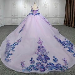 Purple Beaded Sweetheart Evening Party Dress Sequined Ball Gown