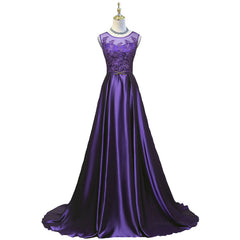 Purple Long Round Neckline Prom Dress Outfits For Girls, Satin Wedding Party Dress