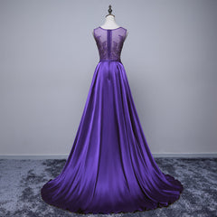 Purple Long Round Neckline Prom Dress Outfits For Girls, Satin Wedding Party Dress