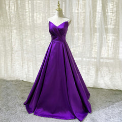 Purple Satin A-line Simple Floor Length Evening Dress Outfits For Women Formal Dress Outfits For Girls, Dark Purple Prom Dresses