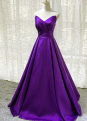 Purple Satin A-line Simple Floor Length Evening Dress Outfits For Women Formal Dress Outfits For Girls, Dark Purple Prom Dresses