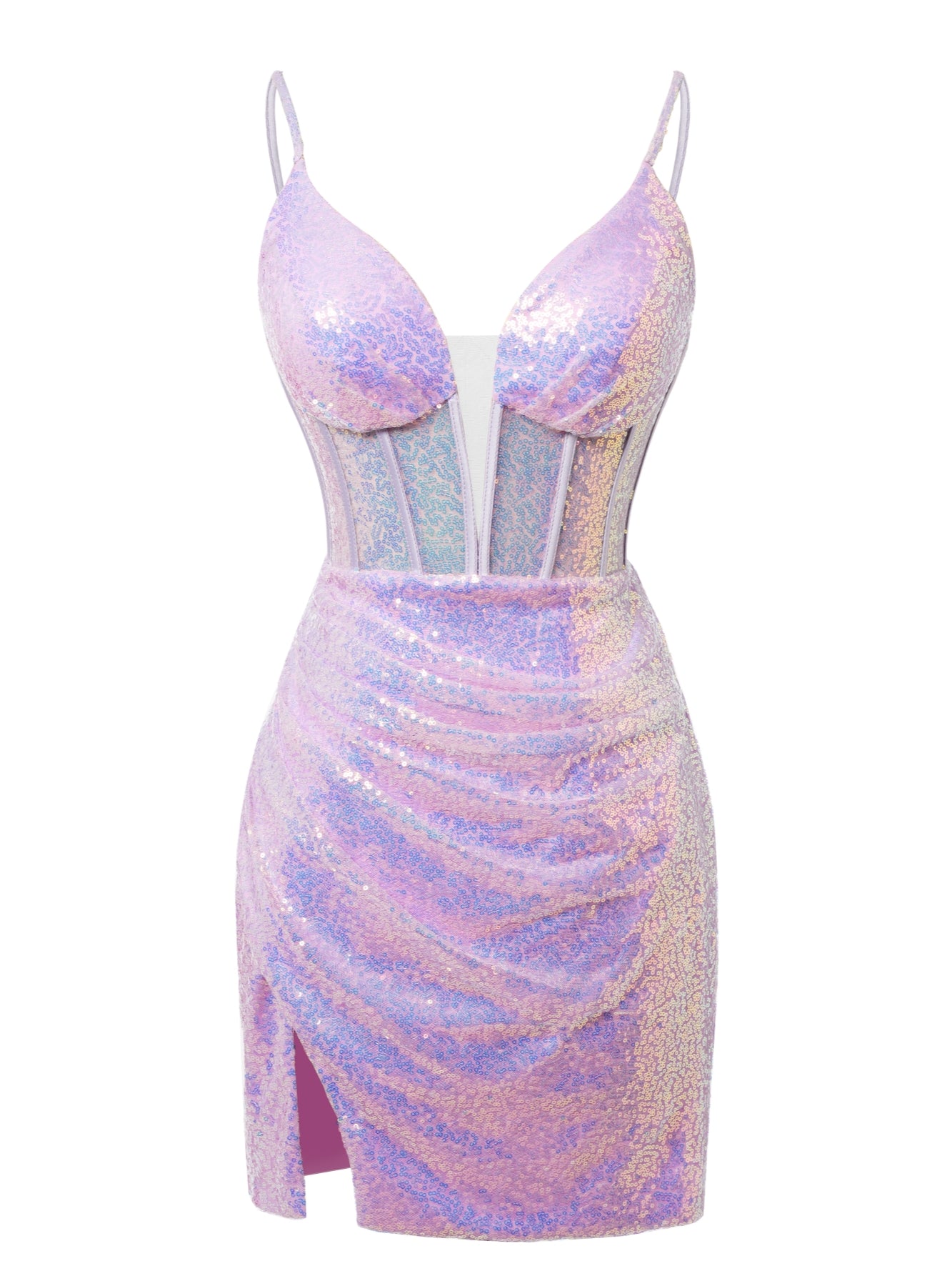 Purple Sheath Sequins Spaghetti Straps Homecoming Dress