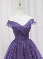 Purple Tulle Sweetheart Long Prom Dress Outfits For Women Formal Dress Outfits For Girls, A-line Tulle Party Dress