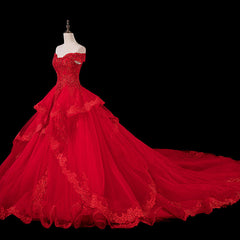 Red Lace and Tulle Gorgeous Off Shoulder Princess Sweet 16 Dress Outfits For Girls, Red Formal Gown