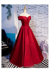 Red Off Shoulder Satin A-line Sweetheart Long Prom Dress Outfits For Girls, Red Long Evening Dress Outfits For Women Formal Dress