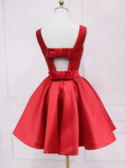 Red Satin Short Simple Backless Party Dress Outfits For Girls, Red Homecoming Dress