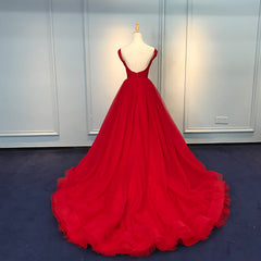 Red Sweetheart Straps Long Ball Gown Evening Dress Outfits For Girls, Red Tulle Prom Dress