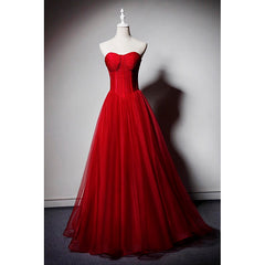 Red Sweetheart Tulle Ball Gown Floor Length Formal Dress Outfits For Girls, Red Tulle Evening Dress Outfits For Women Party Dress