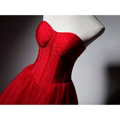 Red Sweetheart Tulle Ball Gown Floor Length Formal Dress Outfits For Girls, Red Tulle Evening Dress Outfits For Women Party Dress