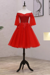 Red Sweetheart Tulle with Lace and Beaded Homecoming Dress Outfits For Girls, Red Party Dress