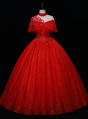 Red Tulle High Neck Backless Beading Quinceanera Dress