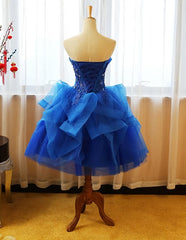 Royal Blue Knee Length Party Dress Outfits For Women with Applique, Short Prom Dress