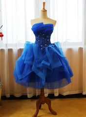 Royal Blue Knee Length Party Dress Outfits For Women with Applique, Short Prom Dress