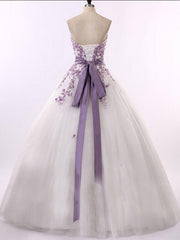 Purple Appliques Wedding Dresses Sweetheart Tulle Lace-Up A-Line Bridal Gowns