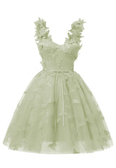 Sage Green 3D Butterfly Lace Applique Tulle Homecoming Dress for Teens Sweetheart Mini Short Prom Dresses