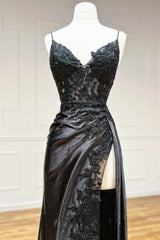 Sheath Black Long Appliques Prom Dress