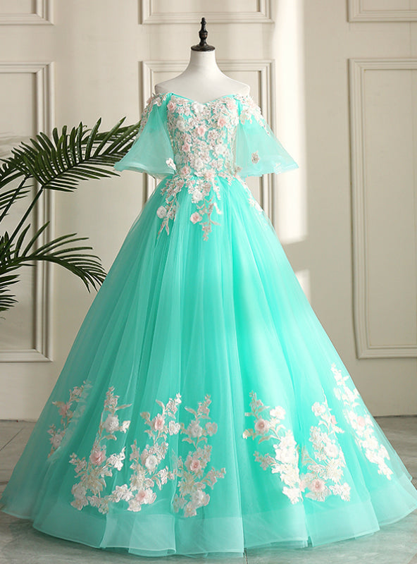 Shop For The Perfect Blue Ball Gown Tulle Appliques Off the Shoulder Appliques Quinceanera Dress