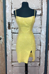 Short Tight Yellow Homecoming Dress with Lace Up