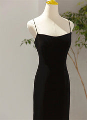 Simple Black Low Back Long Prom Dress Outfits For Girls, Black Floor Length Party Dress