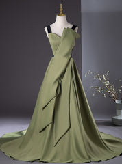 Simple Green Straps Pleats Prom Dress