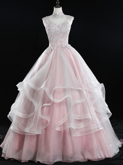 To Choose From Pink Ball Gown Tulle Appliques High Neck Backless Quinceanera Dress