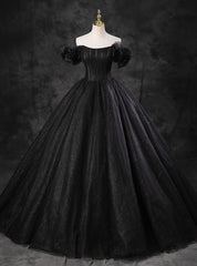 Vintage Black Tulle Sequins Off the Shoulder Quinceanera Dress