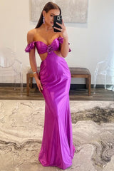 Violet Flutter Sleeve Cutout Mermaid Prom Dress Fitted Gown