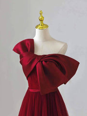 Wine Red Satin and Tulle A-line Simple Prom Dress Outfits For Girls, Floor Length Party Dress