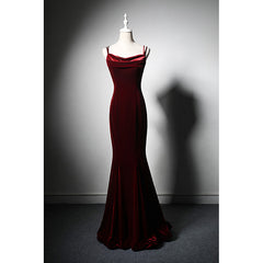 Wine Red Velvet Mermaid Wedding Party Dresses For Black girls For Women, Wine Red Formal Dresses