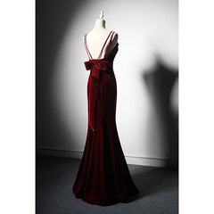 Wine Red Velvet Mermaid Wedding Party Dresses For Black girls For Women, Wine Red Formal Dresses