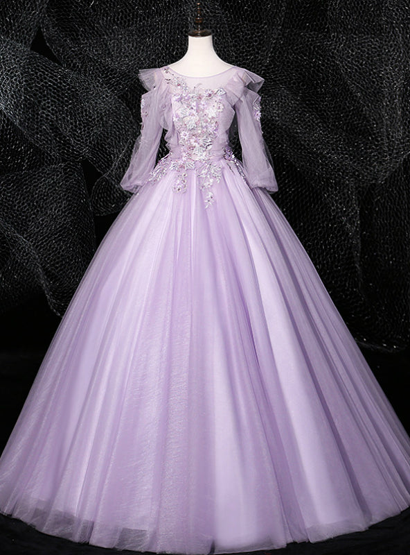 You Are Sure To Find The Perfect Purple Ball Gown Tulle Long Sleeve Appliques Quinceanera Dress