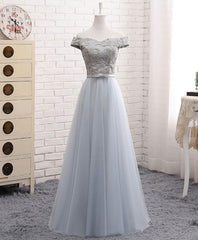 Evening Dresses Floral, A Line Lace Tulle Off Shoulder Long Prom Dress, Evening Dress