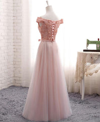 Evenning Dress For Wedding Guest, A Line Lace Tulle Off Shoulder Long Prom Dress, Evening Dress