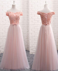 Evening Dresses For Weddings Guest, A Line Lace Tulle Off Shoulder Long Prom Dress, Evening Dress